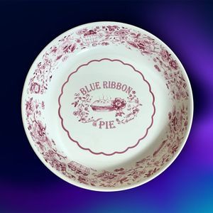 Pfaltzgraff Delicious Pattern Retired Blue Ribbon Pie Plate 9.25” Farmhouse
